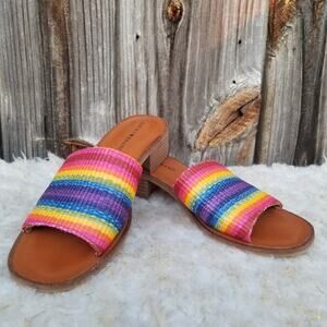Rainbow Stripe Sandals Lucky Brand Frijana Slide Size 8.5 Pride Kidcore Mule EUC